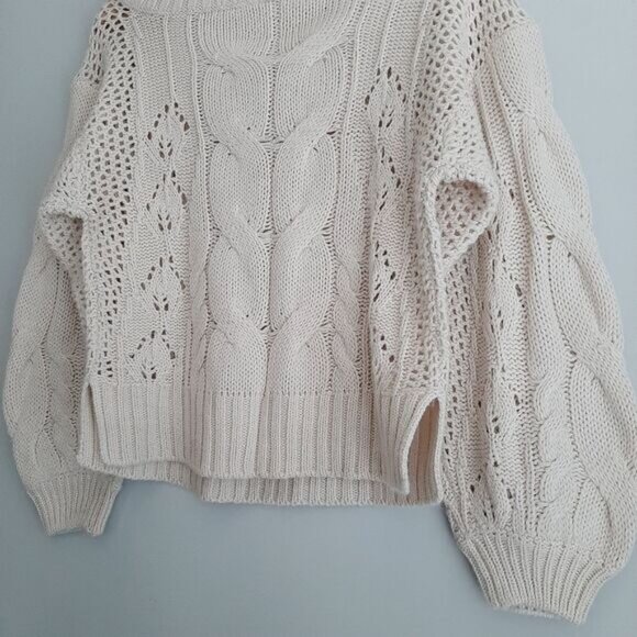 CLOTH by RD Cable Knit Scoop Neck Pullover Knit Sweater Puff Sleeve White Sz XS - Picture 13 of 16